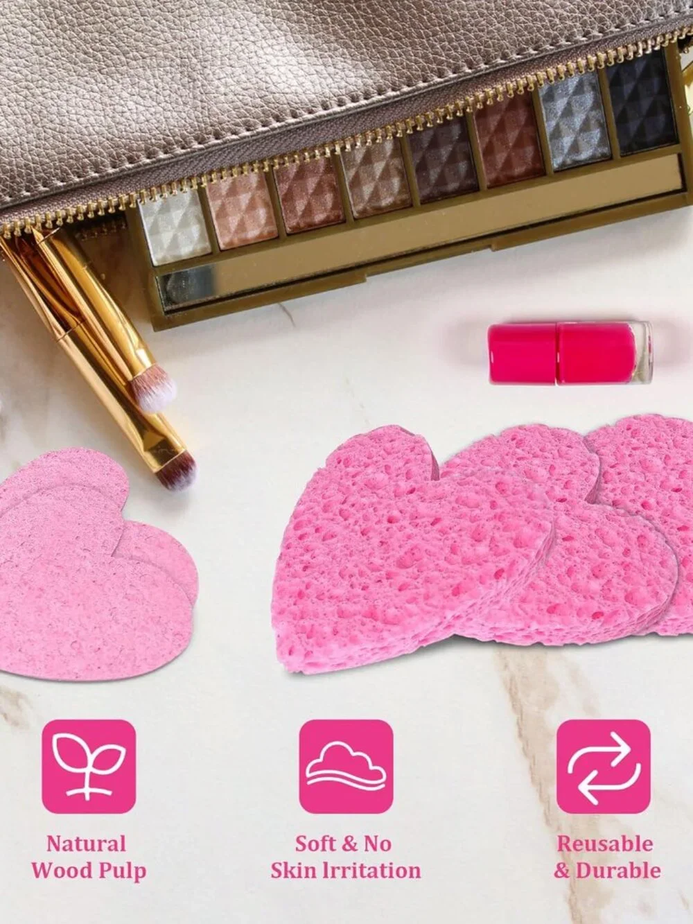 50-Pack Heart-Shaped Facial Reusable Natural Cellulose Cleansing Sponges